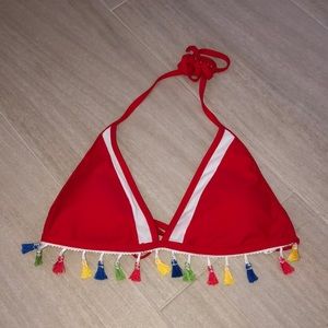 Red Triangle Style Bikini with Colorful Tassels